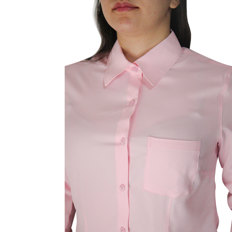 Camisa feminina social tradicional manga longa com bolso