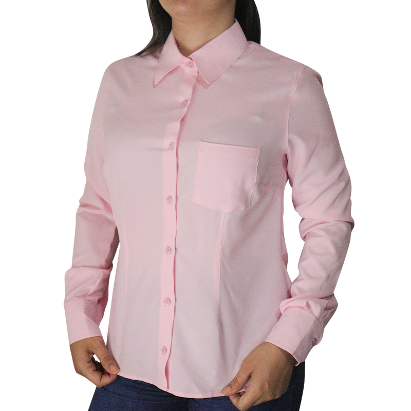 Camisa feminina social tradicional manga longa com bolso