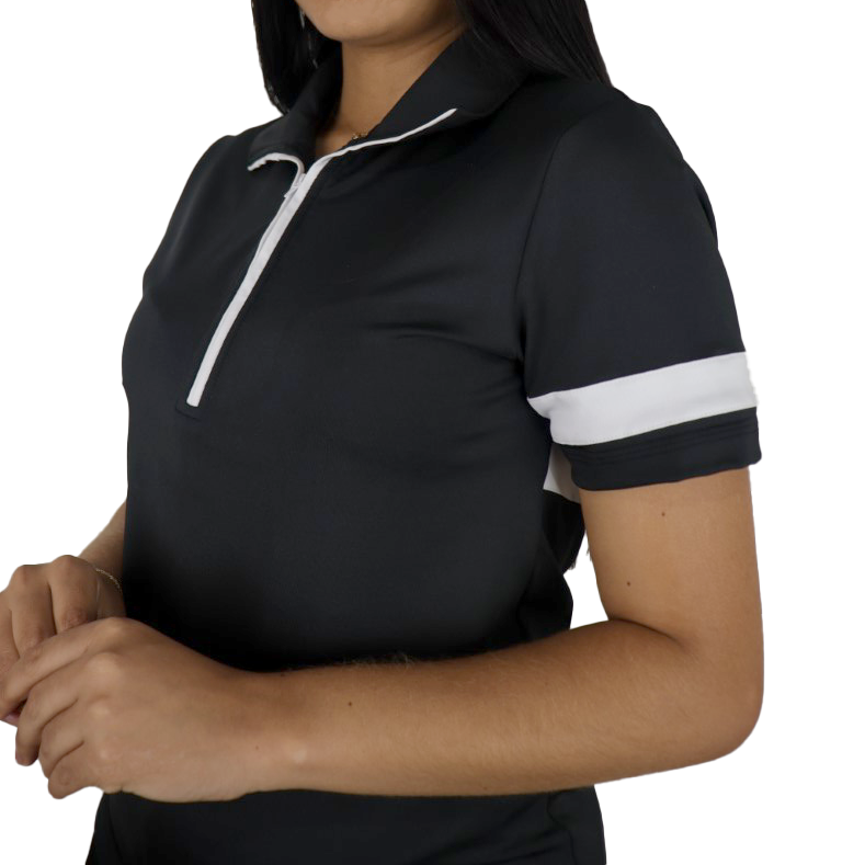 Camisa feminina polo ziper manga curta com recortes sf