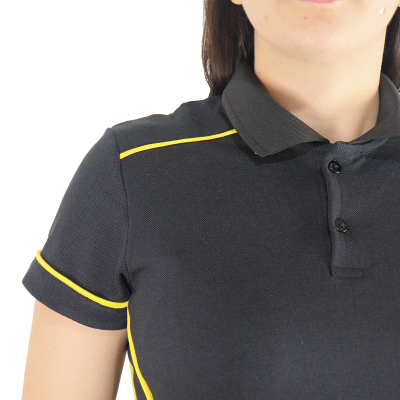 Camisa feminina polo manga curta gola pronta com recorte laterais e vivos