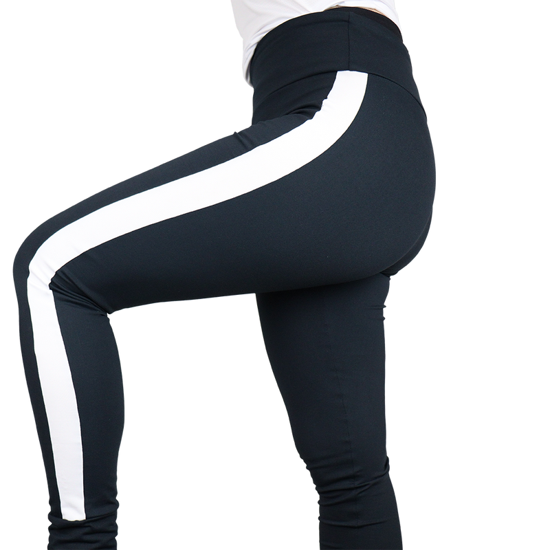 Calça feminina legging com recorte barra lateral