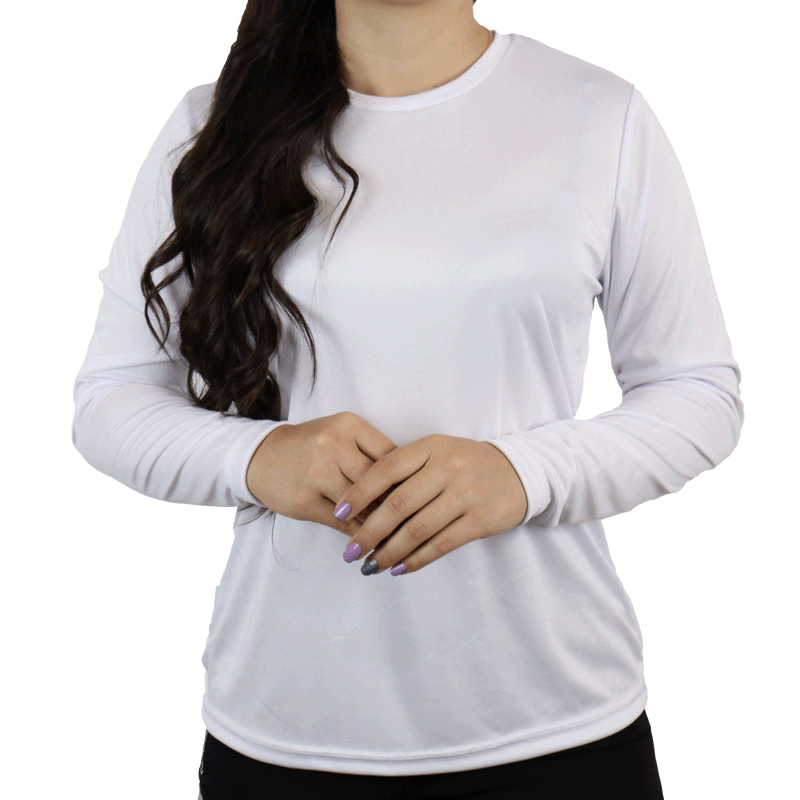 Camiseta feminina fit manga longa gola mesmo tecido