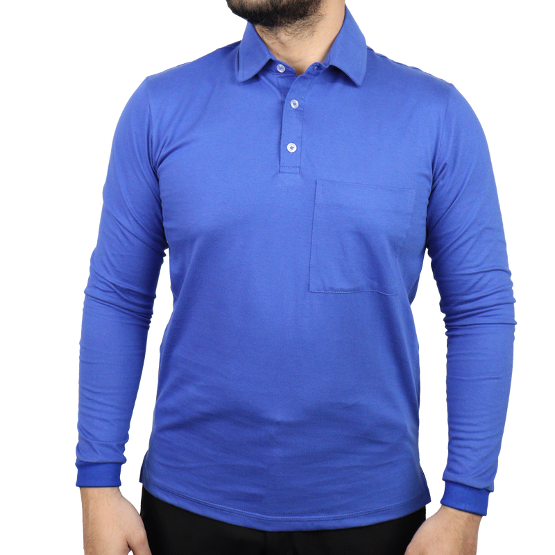 Camisa masculina polo com colarinho e bolso manga longa