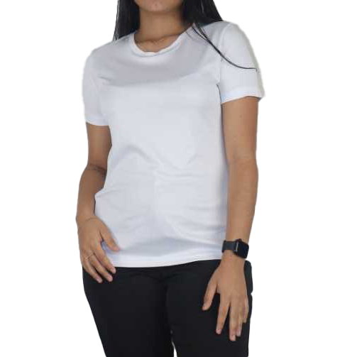 Camiseta feminina fit manga curta gola pronta