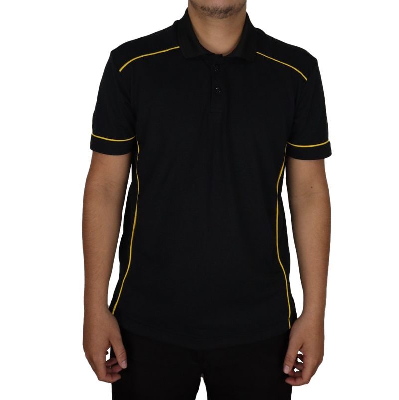 Camisa masculina polo manga curta gola pronta com recorte lateral e costas com vivos