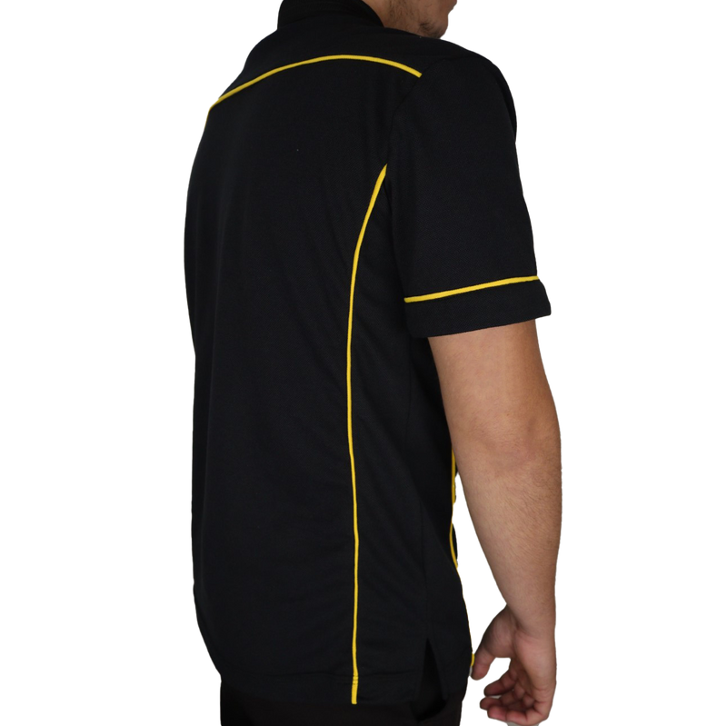 Camisa masculina polo manga curta gola pronta com recorte lateral e costas com vivos