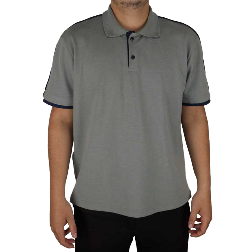 Camisa masculina polo manga curta gola pronta com vivos verticais nas mangas