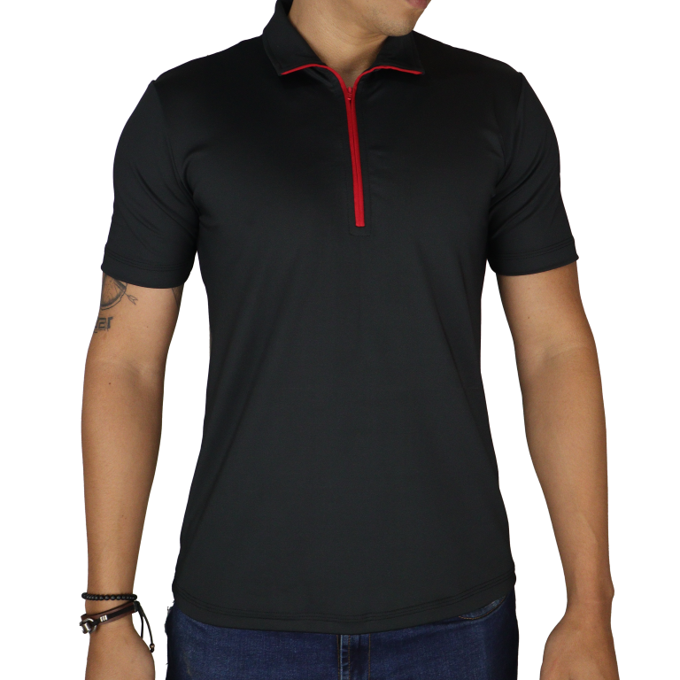 Camisa masculina slim polo ziper manga curta sf