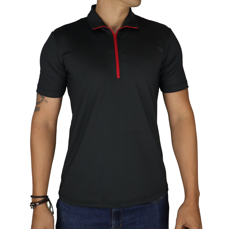 Camisa masculina slim polo ziper manga curta sf