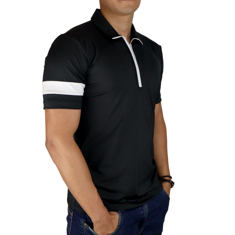 Camisa masculina polo ziper manga curta com recortes sf