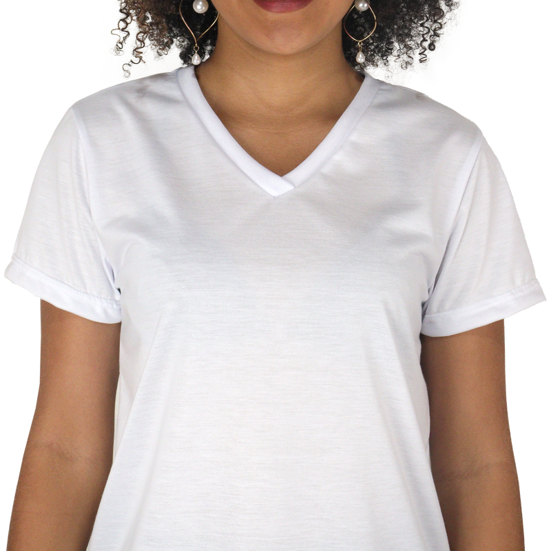 Camiseta feminina fit gola v manga curta gola mesmo tecido