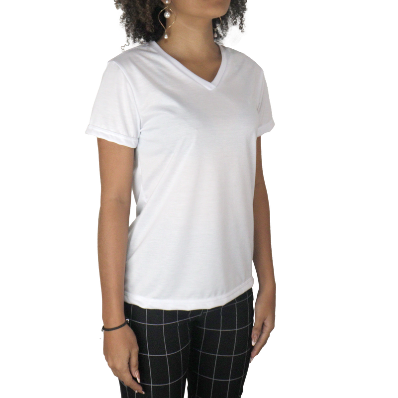 Camiseta feminina fit gola v manga curta gola mesmo tecido